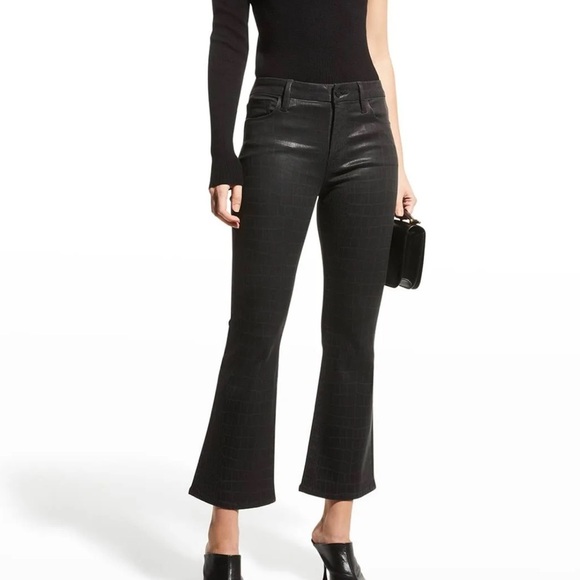 Frame Le Crop Mini Boot Croc Effect Denim Black Sz 31 Retro High Rise - Picture 1 of 6